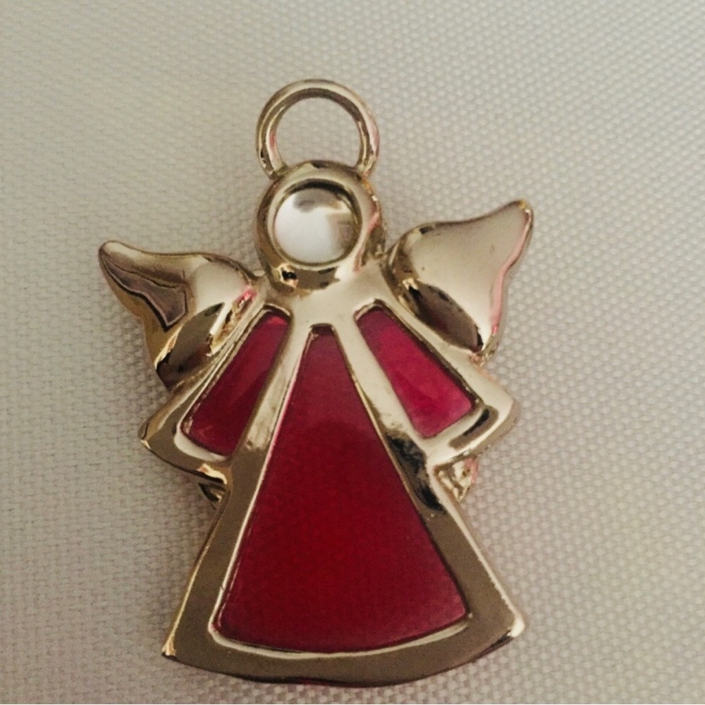 VintageGold-Tone Red Angel Brooch
